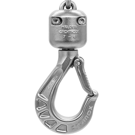 Stainless steel swivel load hook for direct connection to the chain from cromox®